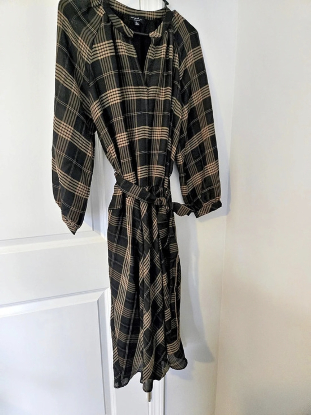 Current Air Plaid Midi Dress in Black & Brown Size Medium